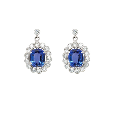 Estate 18k White Gold and Platinum Sapphire and Diamond Drop Earrings