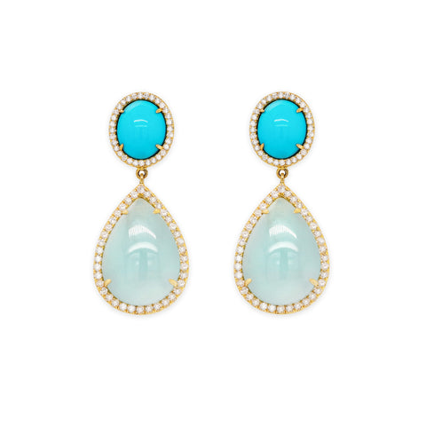 Diamond, Aquamarine and Turquoise Drop Earrings