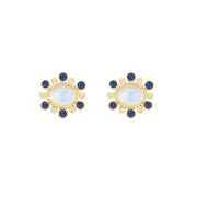 Moonstone, Diamond and Sapphire Stud Earrings