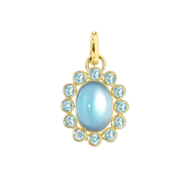 14K Yellow Gold Blue Topaz and MOP Pendant