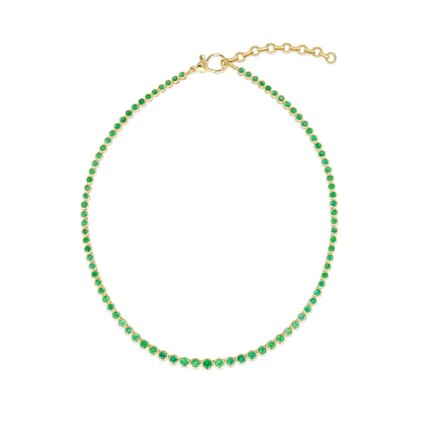 14k Yellow Gold and Emerald Bezel Set Choker Necklace