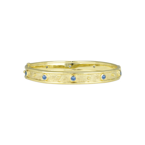 14k Yellow Gold and Sapphire Hammered Bracelet