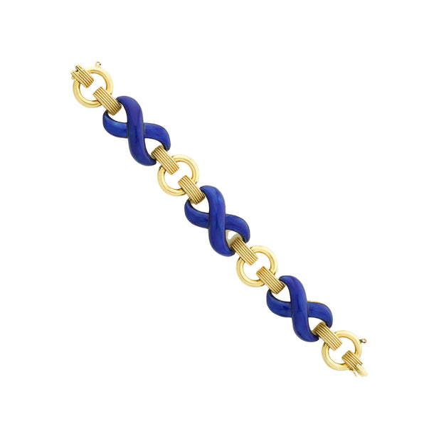 Estate 18k Yellow Gold and Blue Enamel Link Bracelet