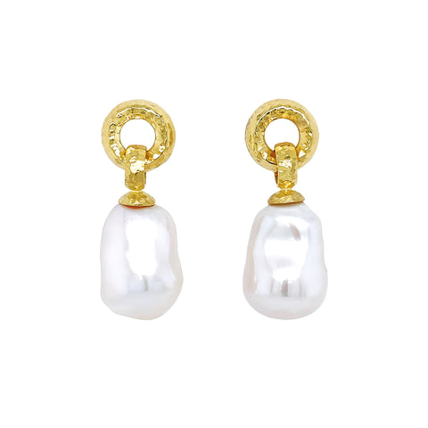 Yellow Gold and Pearl Drop Earrings