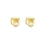 14k Yellow Gold Square Butterfly Imprinted Studs