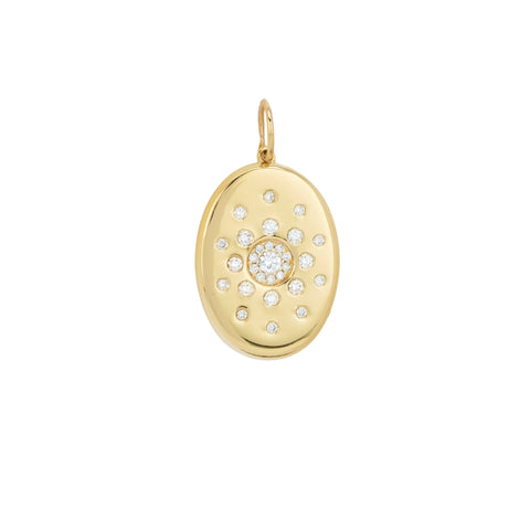 14k Yellow Gold and Diamond Scattered Oval Pendant