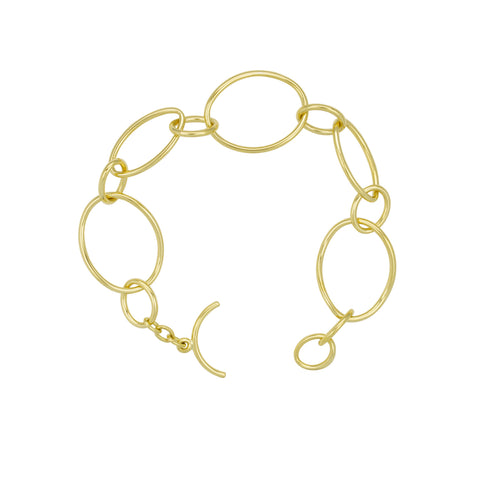 18k Yellow Gold Hollow Link Bracelet with Toggle