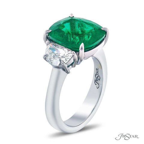 JB Star Cushion-Cut Emerald and Diamond Ring