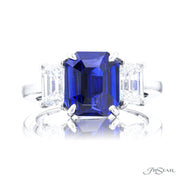 JB Star Platinum Emerald Cut Sapphire and Diamond Ring