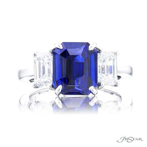 JB Star Platinum Emerald Cut Sapphire and Diamond Ring