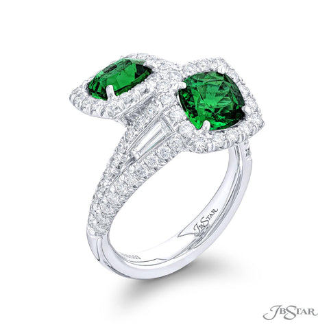 JB Star Magnificent Twogether Cushion Cut Emerald and Tapered Baguette Ring