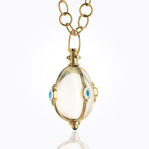 Temple St. Clair 18k Yellow Gold Royal Blue Moonstone and Tanzanite Classic Cabochon Amulet