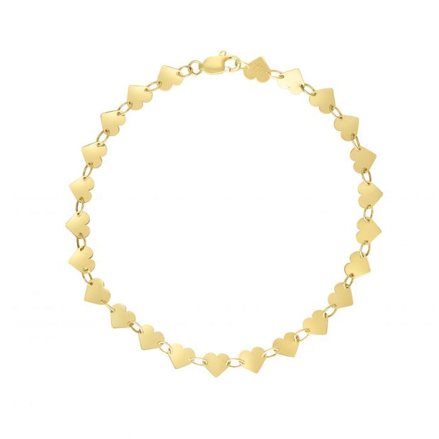 14k Yellow Gold Heart Chain Bracelet
