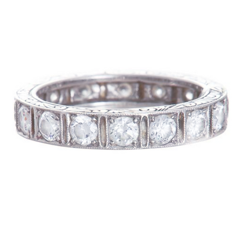 Platinum Art Deco Large Square Eternity Band with Engraving