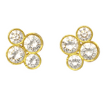 A pair of 18k yellow gold diamond stud earrings with multiple diamonds set in a cluster design.