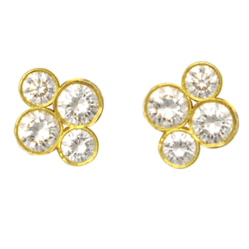 A pair of 18k yellow gold diamond stud earrings with multiple diamonds set in a cluster design.