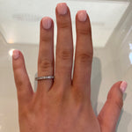 woman wearing art deco bead set diamond ring 0.60 carats