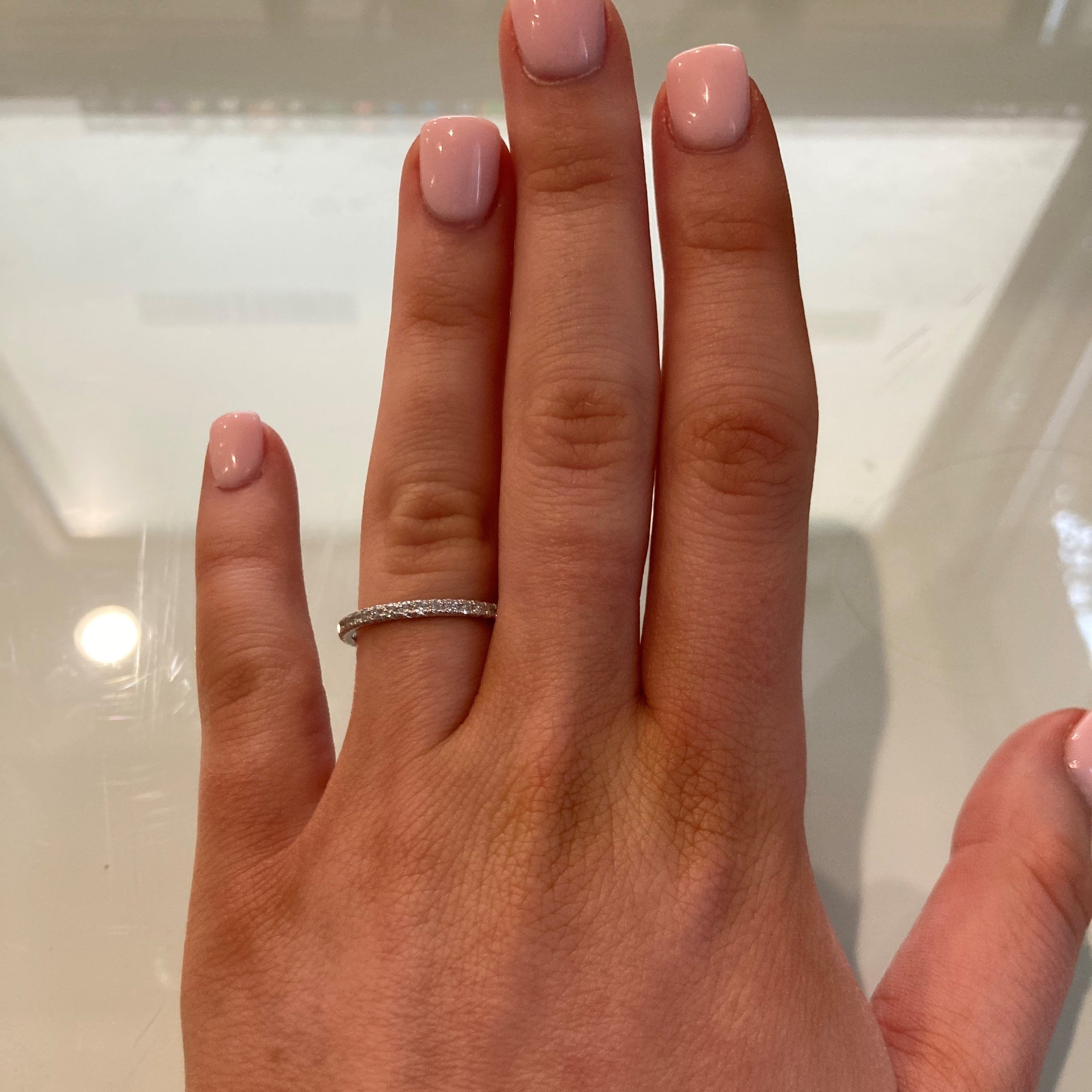 Art Deco Micro Pave Diamond Band on model