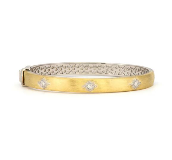 Jude Frances 18k Yellow Gold and Sterling Silver Moroccan Star Wide Bangle