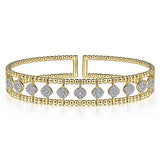 14K YG Bujukan Bead Cuff with Pave Diamonds