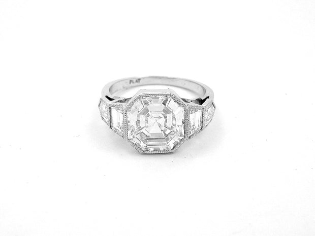 Asscher Cut Platinum and Diamond Ring