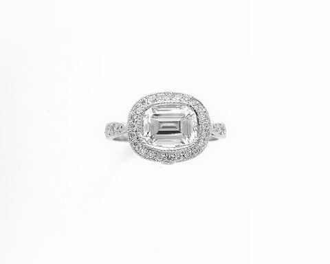 Emerald Cut Platinum and Diamond Ring