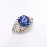 Cushion Cut Sapphire with Diamond Half-Moons
