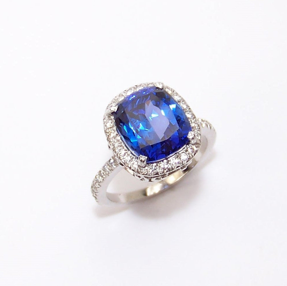 Cushion Cut Sapphire and Diamond Ring