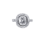 Custom Platinum Cushion Cut Diamond Ring with Pave Halo
