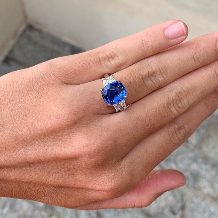 custom platinum cushion cut sapphire ring
