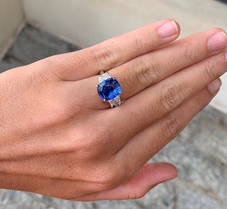 custom platinum cushion cut sapphire ring