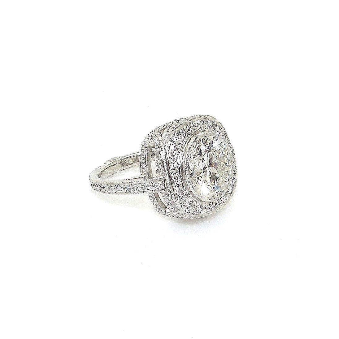 Custom Platinum and Diamond Ring with Halo