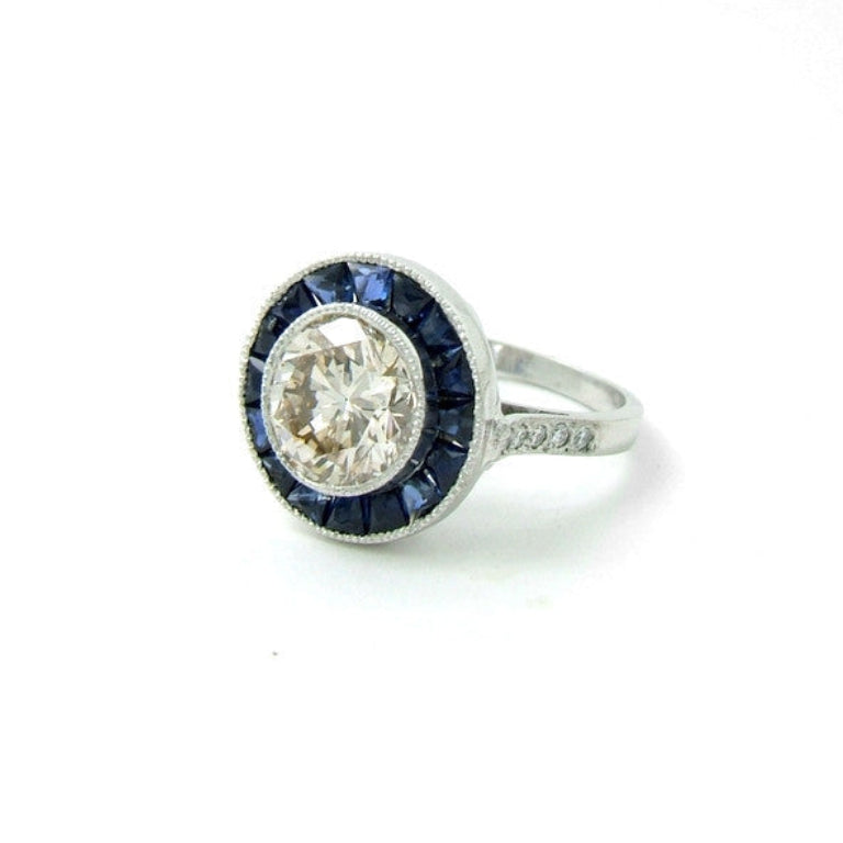 custom designed platinum diamond and sapphire ring