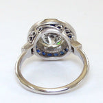 Interior shot of custom designed Platinum Diamond and Sapphire Ring