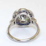Interior shot of custom designed Platinum Diamond and Sapphire Ring