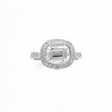 Platinum Emerald Cut Diamond Ring with Oval Diamond Halo