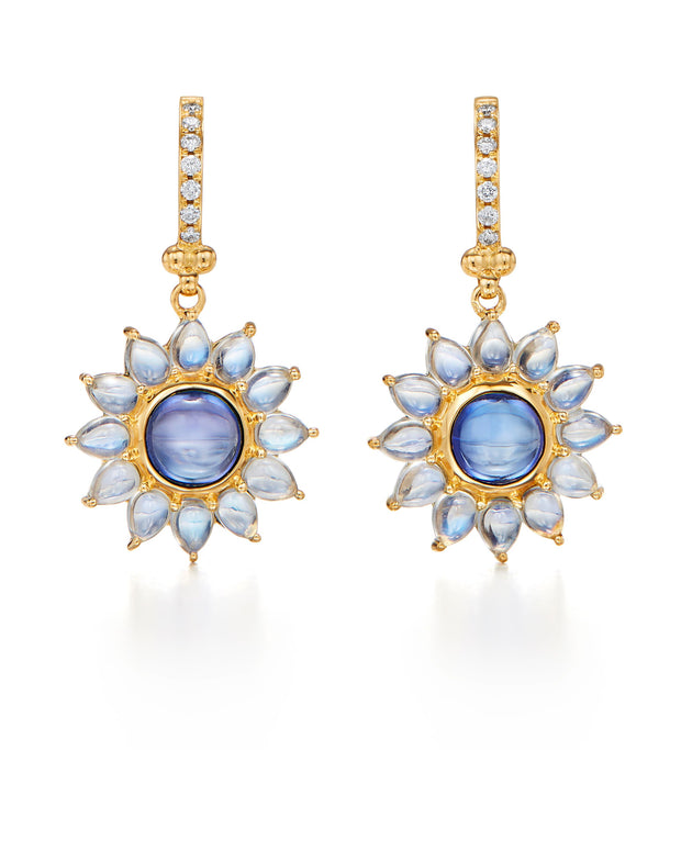 Temple St. Clair 18k Yellow Gold Blue Moonstone Halo Earrings