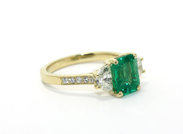 Emerald and Diamond Half Moon Ring