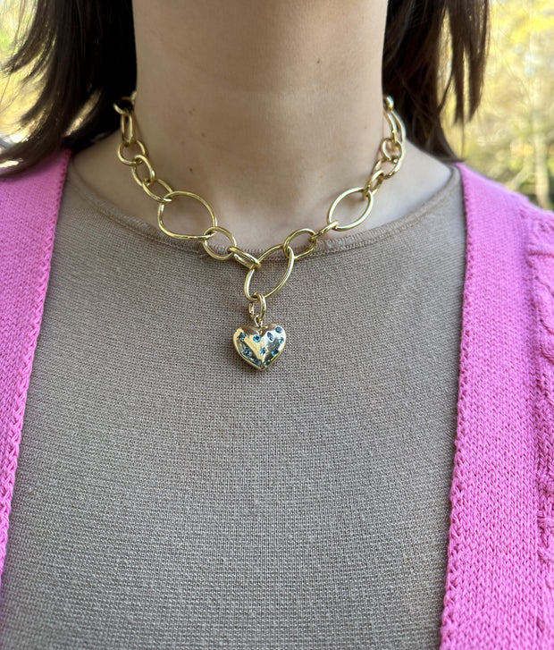 14k Yellow Gold and Blue Topaz Heart Pendant