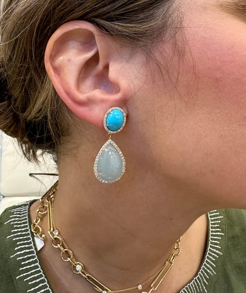 Diamond, Aquamarine and Turquoise Drop Earrings