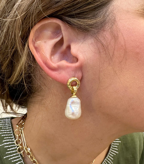 Yellow Gold and Pearl Drop Earrings