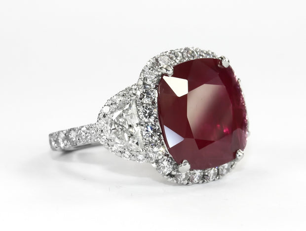 Ruby and Half Moon Diamond and Platinum Ring