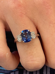 14k White Gold Sapphire Cushion and Diamond Oval Ring