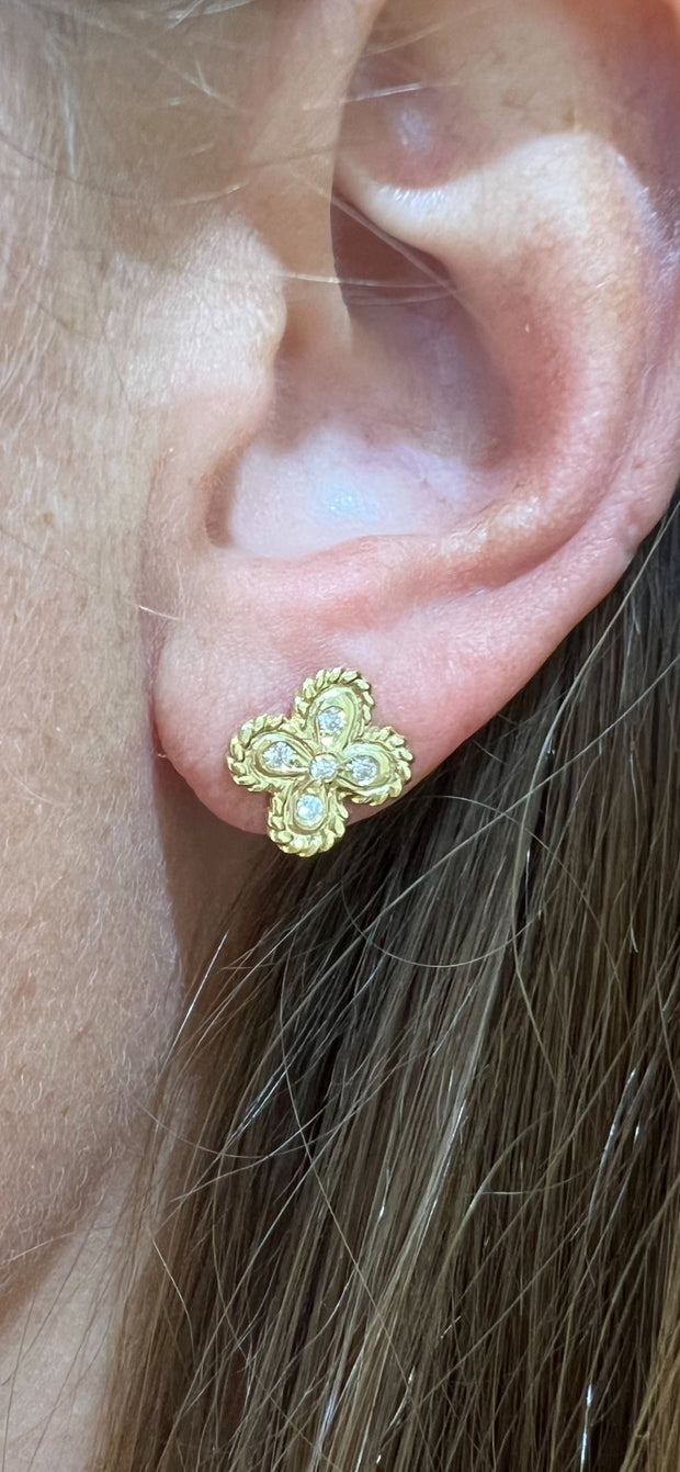 14K Yellow Gold Clover Earring with Diamonds