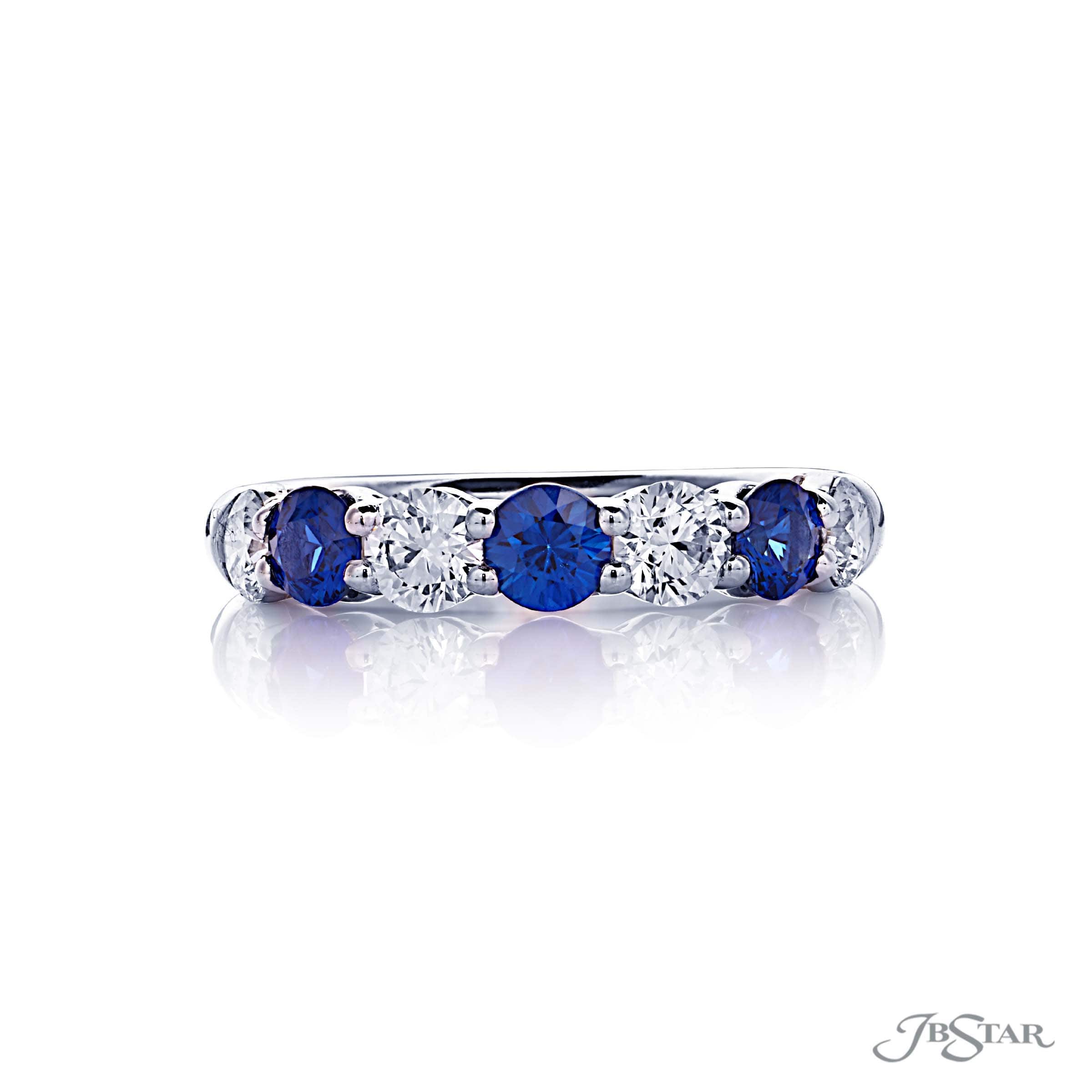 JB Star Platinum Round Diamond and Sapphire Band Ring