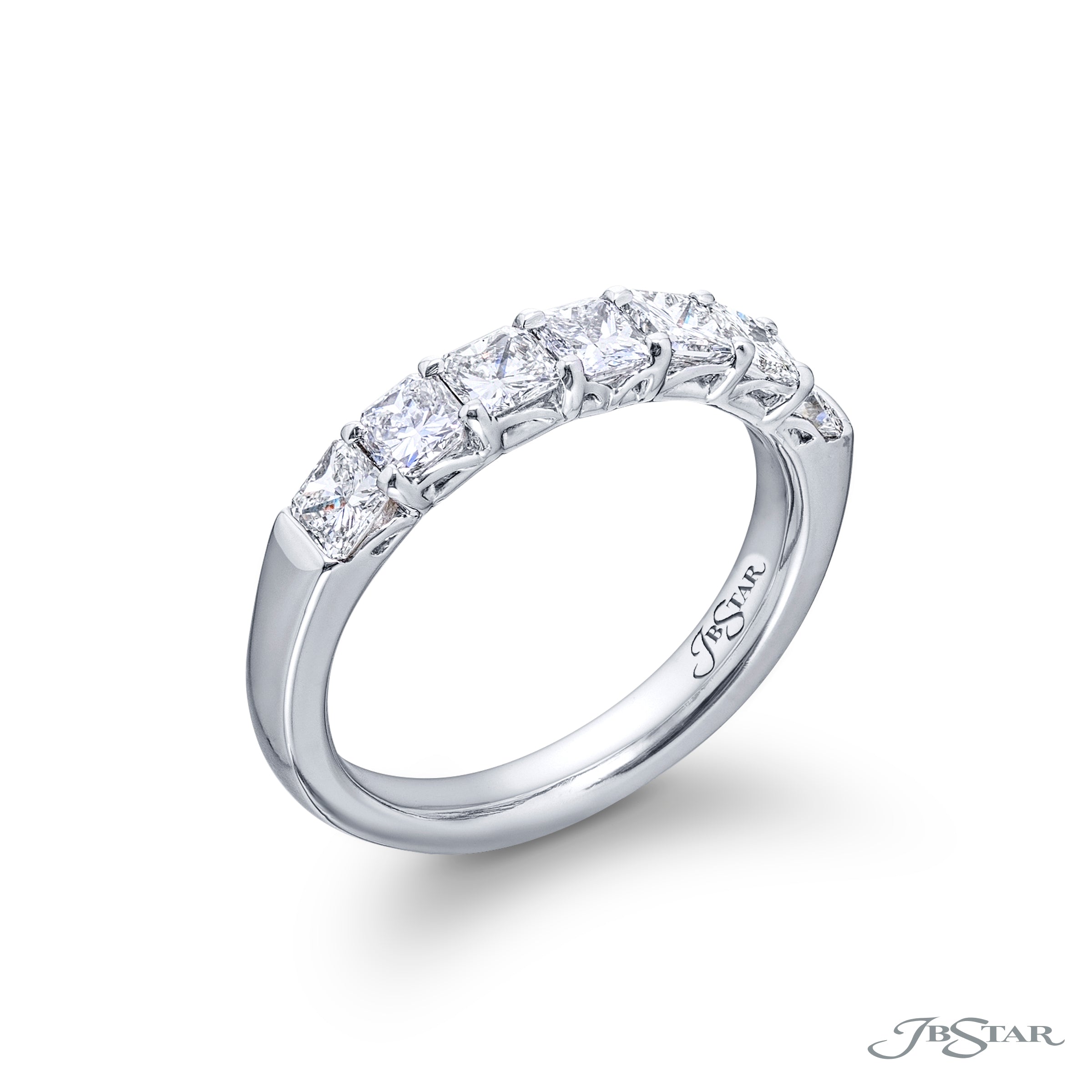 JB Star Platinum 7 Stone Radiant Cut Diamnd Band Ring