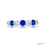 JB Star Platinum Round Sapphire and Round Diamond Bar Set Band Ring 