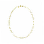 An 18k yellow gold medium oval link necklace on a white background.