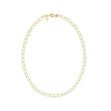 An 18k yellow gold medium oval link necklace on a white background.