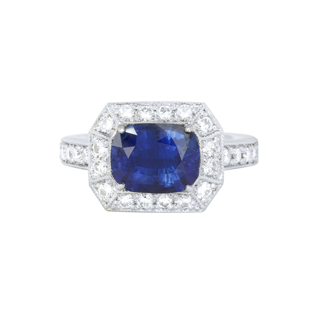 Estate Platinum Diamond and Sapphire Two Row Ring – Laura Pearce Ltd.